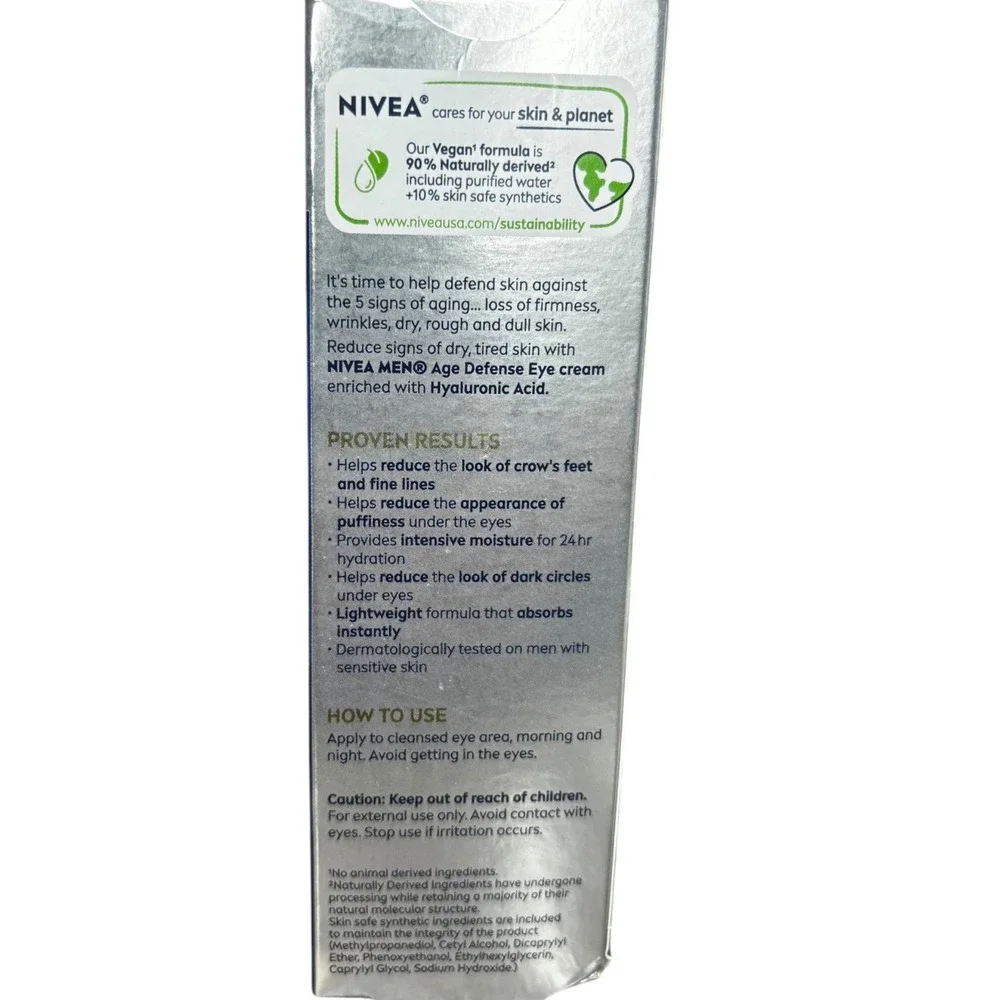 Nivea Men Age Defense Eye Cream Hyaluronic Acid Anti Aging 0.5oz 15ml New